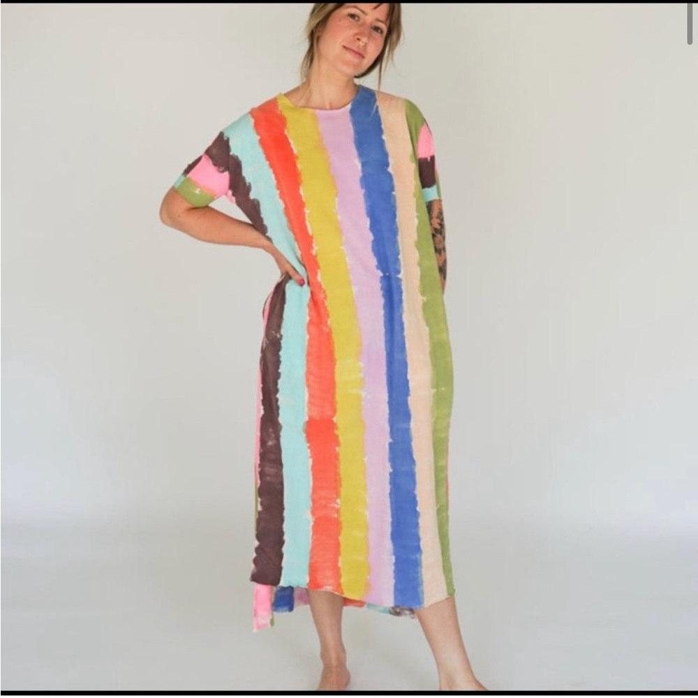 State the Label Step Dress Tulip Fields L-XL hand painted!